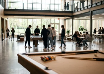 Conceptual image of a youth centre interior with silhouettes of people.