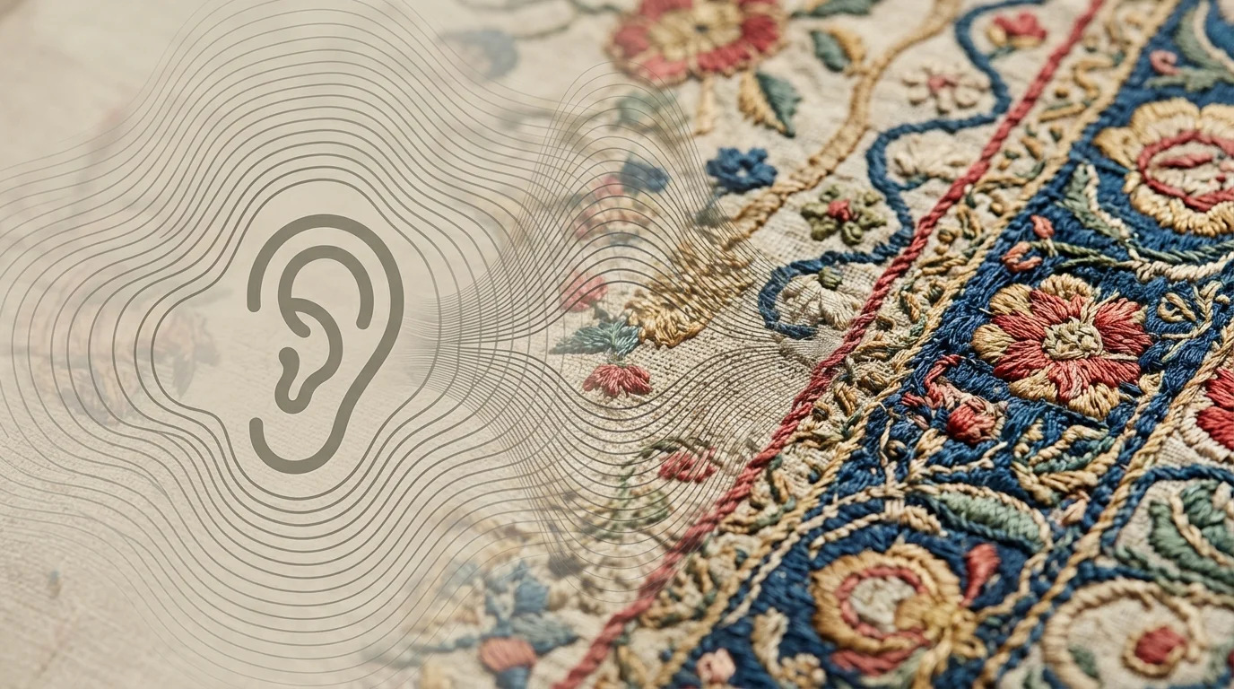 Conceptual image representing audio-described access for historical embroidery.