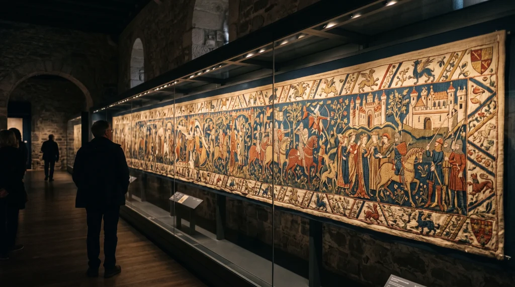 The displayed in a darkened exhibition space at the .