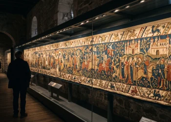 The displayed in a darkened exhibition space at the .