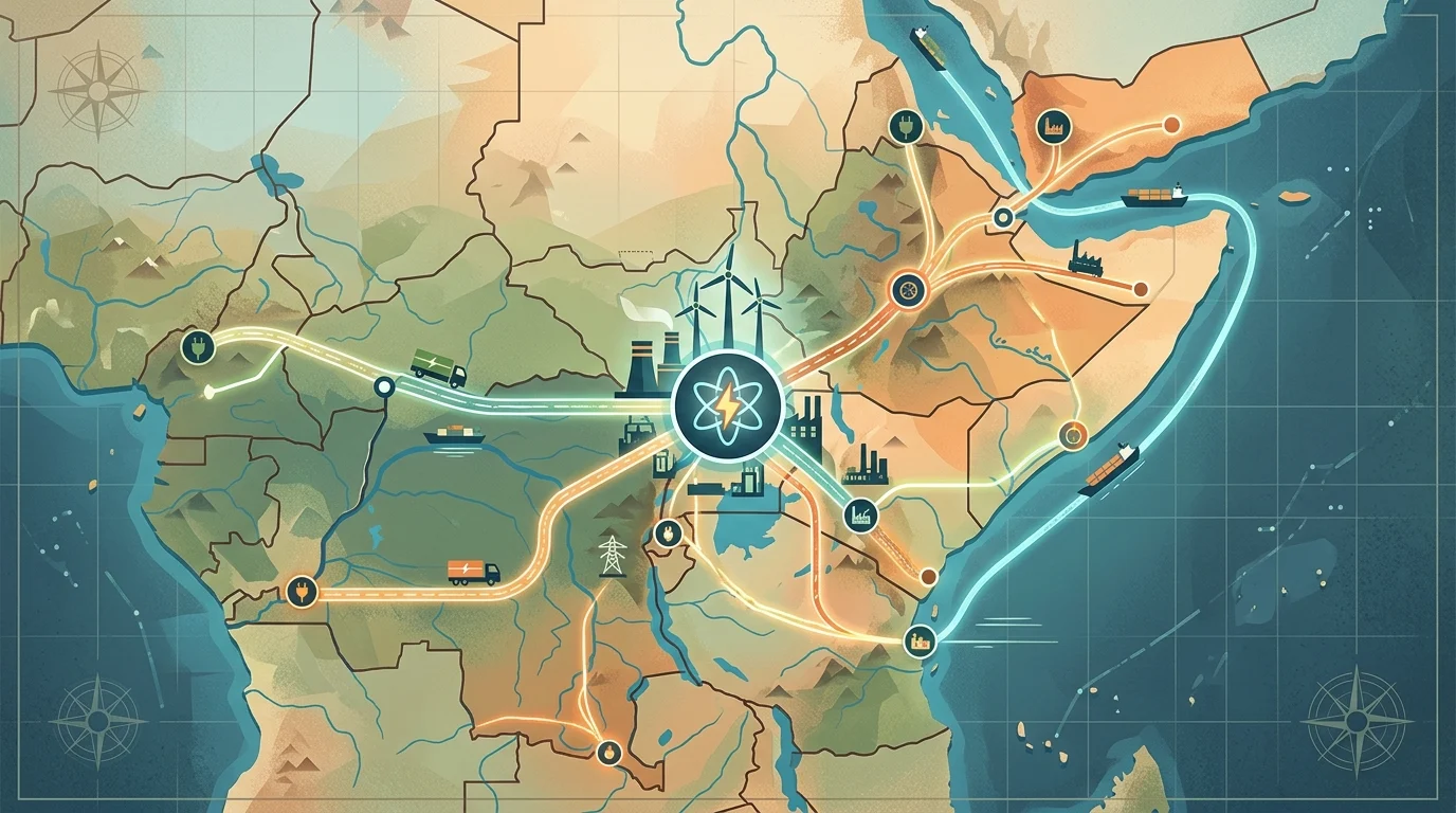Digital map illustration of regional energy infrastructure and trade routes.