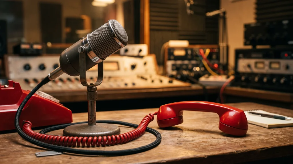 A conceptual image of a microphone and a telephone receiver representing a career in media and charity work.