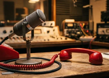 A conceptual image of a microphone and a telephone receiver representing a career in media and charity work.