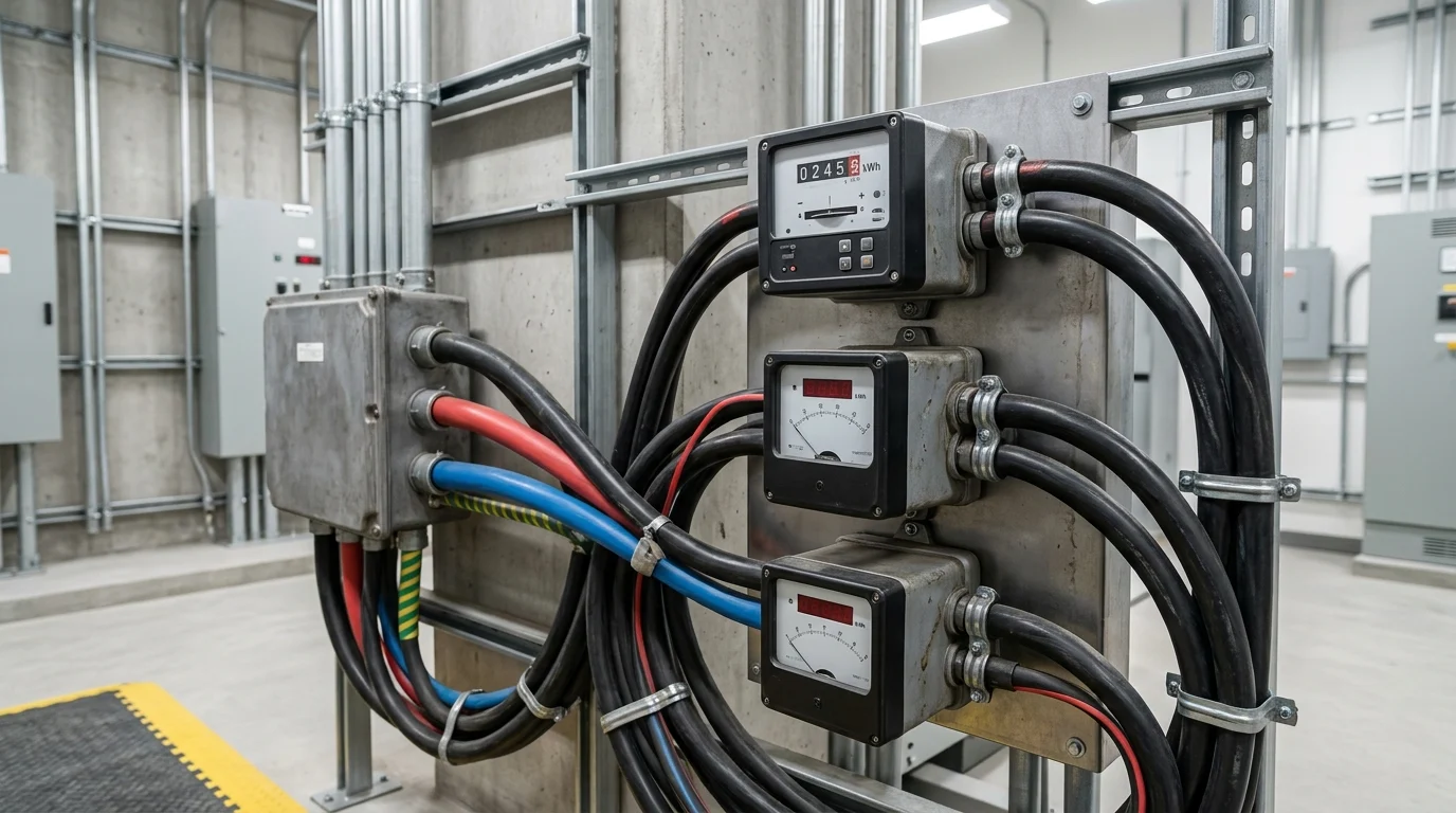 Industrial electricity metres and high-voltage cables.