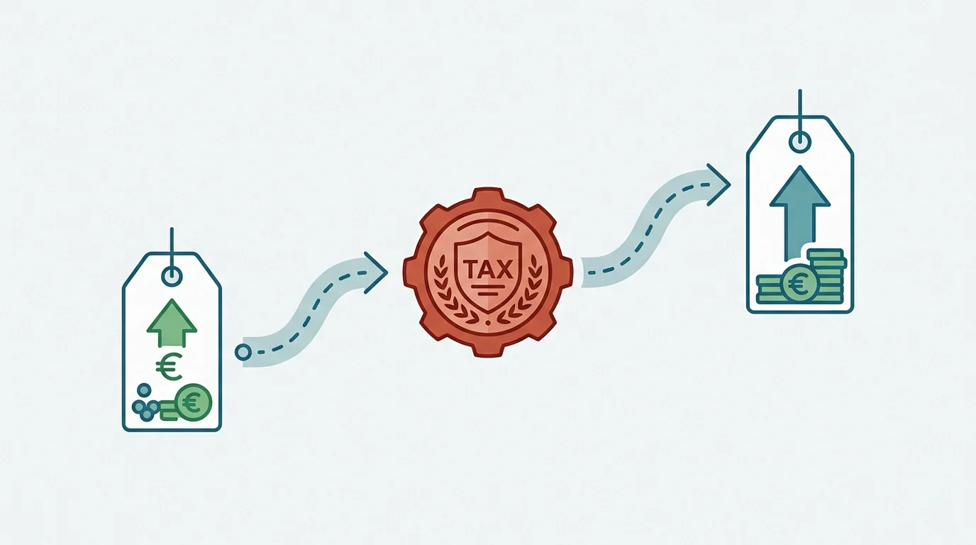 Graphic showing a price increase tag with a tax symbol.